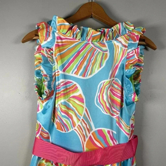 Gretchen Scott Shell Shock Ruffle Neck Dress Preppy Resortwear Tropical Size S - Picture 8 of 15